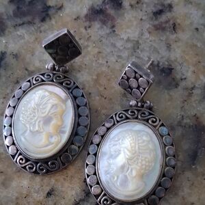Antique-Inspired Cameo Earrings in Silver and Cream